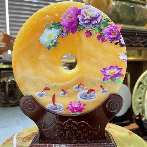 Đồng Điếu ngọc Onyx Hoàng long phong cảnh 20cm