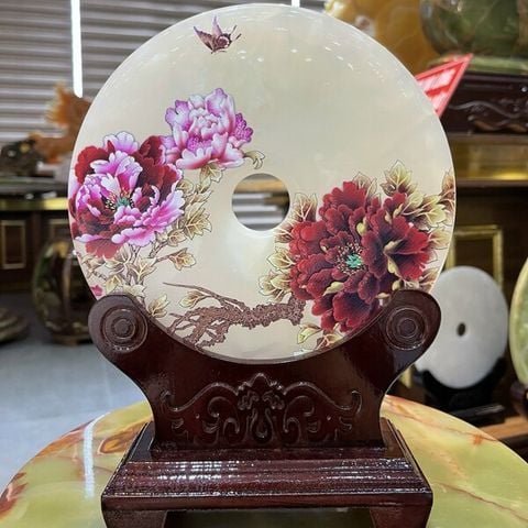 Đồng Điếu Ngọc Onyx Trắng Phong Cảnh 30cm