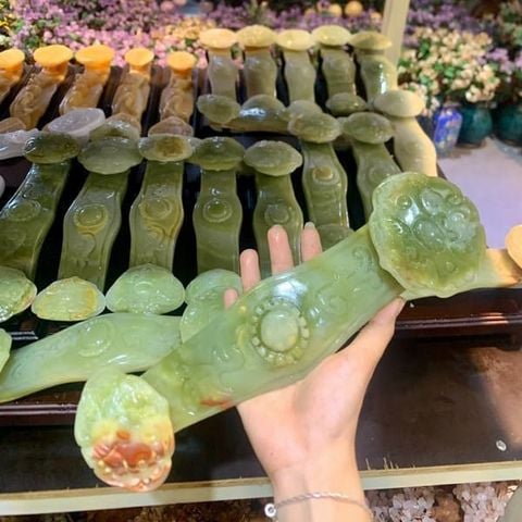 Gậy Như Ý Ngọc Onyx Xanh 30x7cm