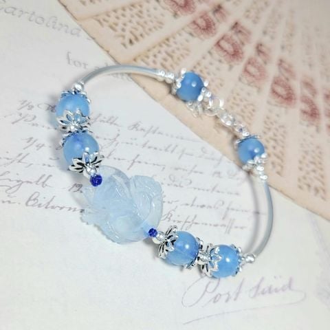 Vòng Tay Hồ ly đá aquamarine tự nhiên mix bạc