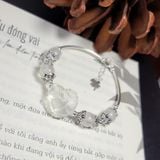  Vòng Tay Hồ Ly Thạch Anh Trắng Mix Charm Bạc 
