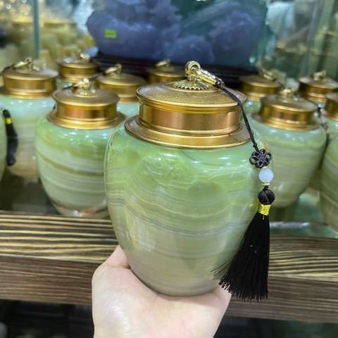 Hũ Đựng Trà Ngọc Onyx Xanh 15cm