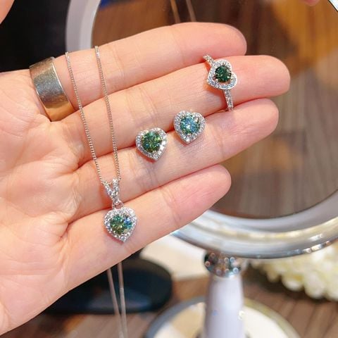  Set Tim Vàng Trắng Kim Cương Moissanite 