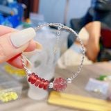  Lắc Tay Bạc Cỏ 4 Lá Mix Ngũ Điếu Thạch Anh Dâu Hồng 