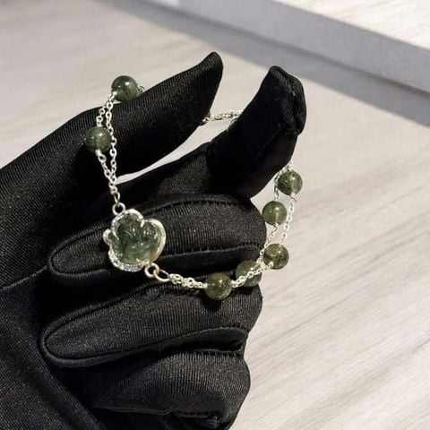 Lắc Tay Bạc Hồ Ly Thạch Anh Tóc Xanh