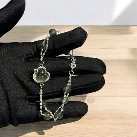 Lắc Tay Bạc Hồ Ly Thạch Anh Tóc Xanh
