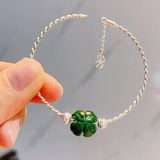  Lắc Tay Bạc Cỏ 4 Lá Đá Tự Nhiên 