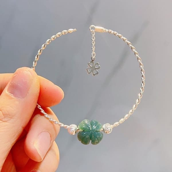 Lắc tay bạc cỏ 4 lá đá tự nhiên Sky Gems