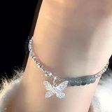  Lắc Tay Bạc Charm Bướm và Đá Lam Ngọc 