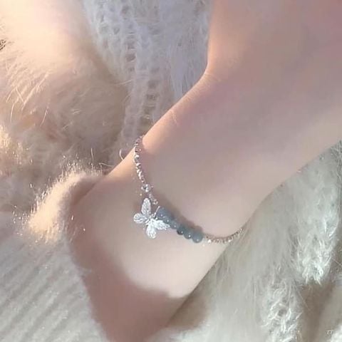 Lắc Tay Bạc Charm Bướm và Đá Lam Ngọc