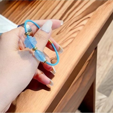  Lắc Tay Dây Cáp Cỏ 4 Lá Mix Lu Thống Aquamarine 
