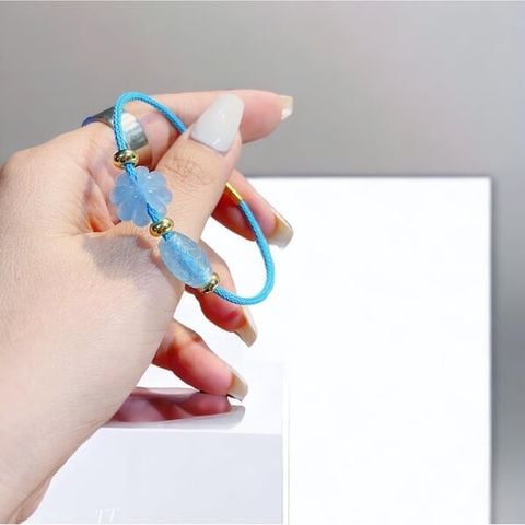  Lắc Tay Dây Cáp Cỏ 4 Lá Mix Lu Thống Aquamarine 