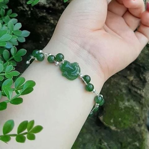 Lắc Tay Hồ Ly Ngọc Bích Mix dây xích Bạc