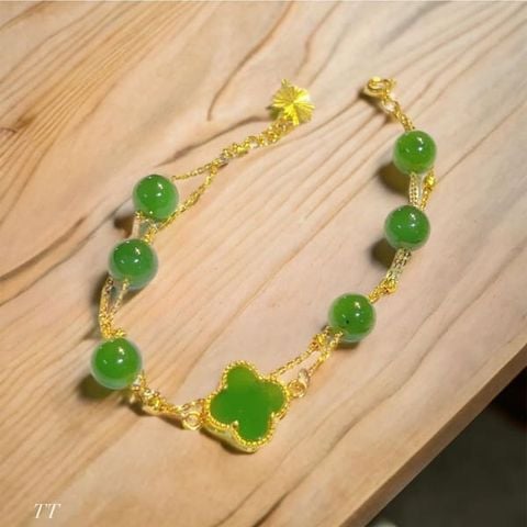 Lắc Tay Vàng Ngọc Bích Mix Cỏ 4 Lá