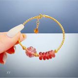  Lắc Tay Vàng Cỏ 4 Lá Mix Ngũ Điếu Thạch Anh Dâu Hồng 