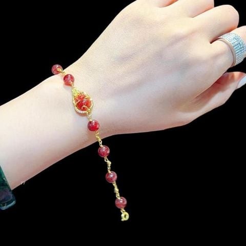 Lắc Tay Vàng Tỳ Hưu Tóc Đỏ Bọc Vàng 10K
