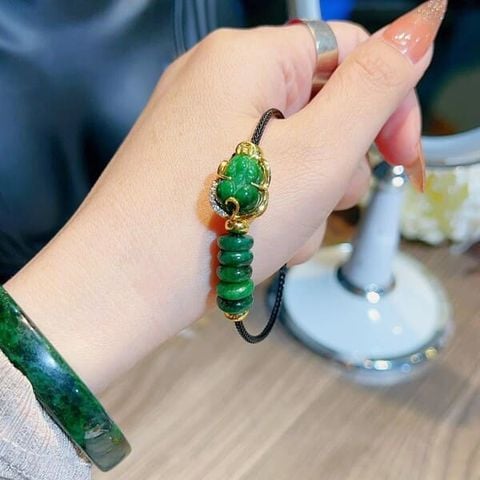 Lắc Tay Tỳ Hưu Đá Sơn Thuỷ Bọc Vàng Mix Ngũ Điếu