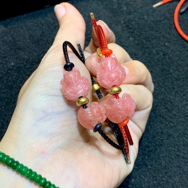  Lắc Tay Dây Cáp Hồ Ly Mix Túi Tiền Đào Hoa 