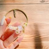  Lắc tay vàng Cỏ 4 lá mix Lu Thống Túi tiền Moonstone 