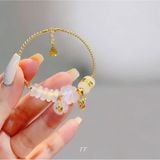  Lắc tay vàng Cỏ 4 lá mix Lu Thống Túi tiền Moonstone 