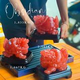  Tượng Long Quy Thủy Tinh Đỏ Obsidian 