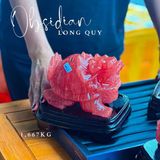  Tượng Long Quy Thủy Tinh Đỏ Obsidian 