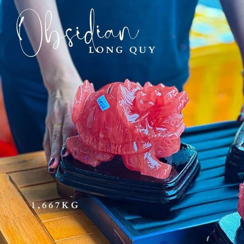 Tượng Long Quy Thủy Tinh Đỏ Obsidian