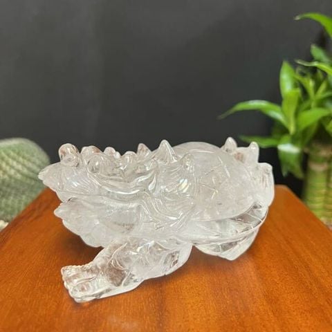Tượng Long Quy Thạch Anh Trắng 0,6kg