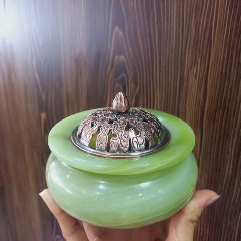 Lư Xông Trầm Ngọc Onyx Xanh 12cm