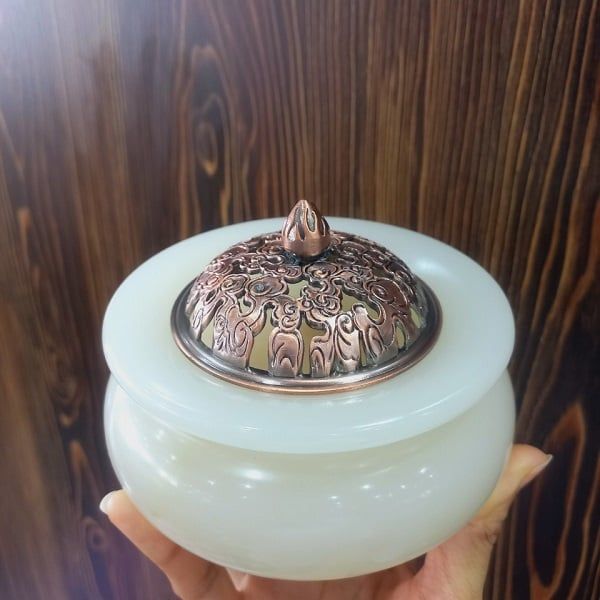  Lư Xông Trầm Ngọc Onyx Trắng 12cm 