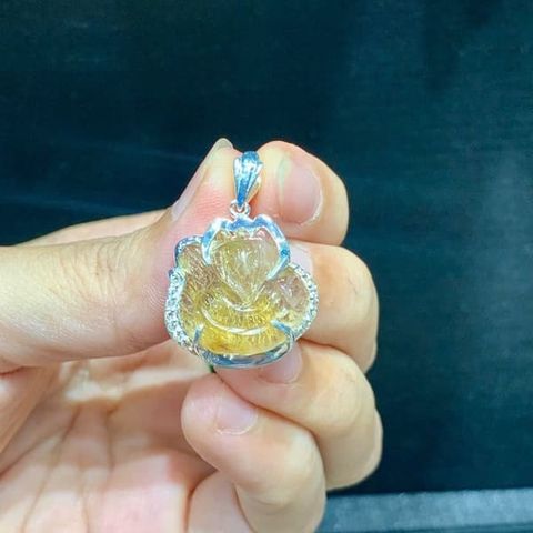 Mặt Dây Chuyền Hồ Ly Thạch Anh Tóc Vàng Bọc Bạc