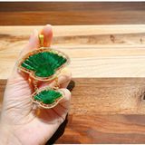  Mặt Đeo Quạt Ngọc Sơn Thủy Bọc Bạc Mạ Vàng 