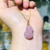  Mặt Dây Chuyền Tỳ Hưu Thạch Anh Hồng Móc Vàng 10k 