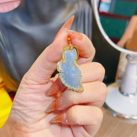 Mặt Dây Chuyền Hồ Ly Đuôi Vũ Aquamarine Bọc vàng 10k