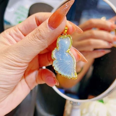 Mặt Dây Chuyền Hồ Ly Đuôi Vũ Aquamarine Bọc vàng 10k