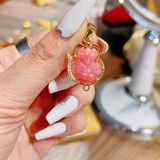  Mặt Dây Chuyền Hồ Ly Đá Đào Hoa Bọc Vàng 10k 