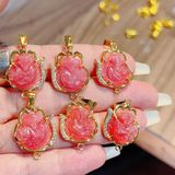  Mặt Dây Chuyền Hồ Ly Đá Đào Hoa Bọc Vàng 10k 