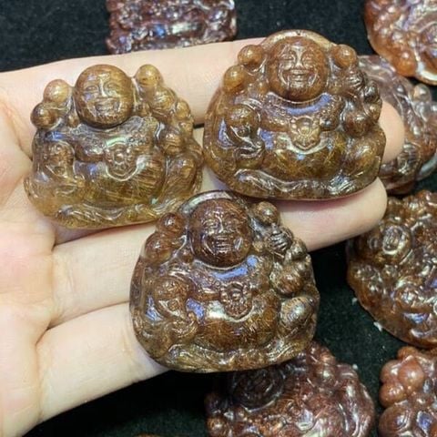 Mặt Đeo Phật Di Lặc Thạch Anh Tóc Đỏ và Tóc Nâu