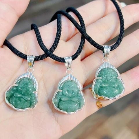Mặt Đeo Phật Di Lặc Cẩm thạch bọc bạc