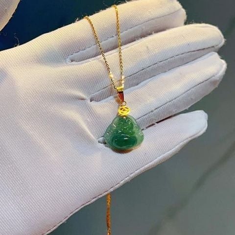 Mặt đeo Phật Di Lặc Lam Ngọc móc Vàng 10k