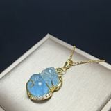 Mặt Dây Chuyền Tỳ Hưu Aquamarine Bọc Vàng 10k 