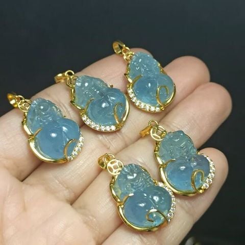 Mặt Dây Chuyền Tỳ Hưu Aquamarine Bọc Vàng 10k