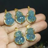  Mặt Dây Chuyền Tỳ Hưu Aquamarine Bọc Vàng 10k 