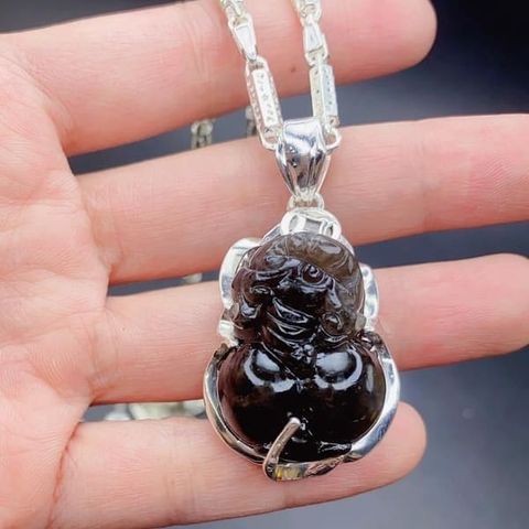 Mặt Dây Chuyền Tỳ Hưu Thạch Anh Đen Bọc Bạc