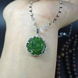  Mặt Đeo Hoa Mẫu Đơn Ngọc Bích Bọc Bạc 
