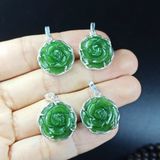  Mặt Đeo Hoa Mẫu Đơn Ngọc Bích Bọc Bạc 