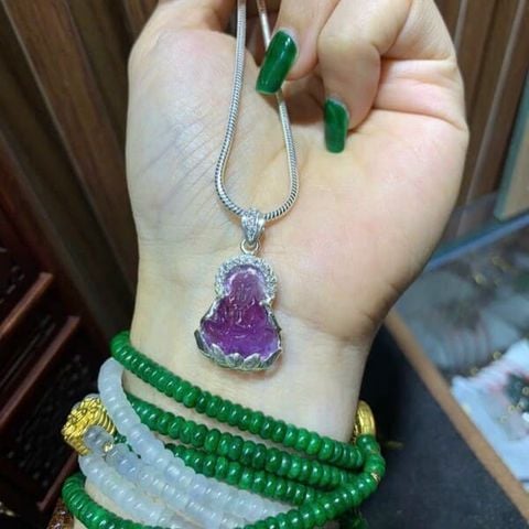 Mặt Phật Quan Âm Thạch Anh Tím Bọc Bạc