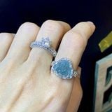  Nhẫn Di Lặc Đá Lam Ngọc Băng Bọc Bạc Kim Tiền 