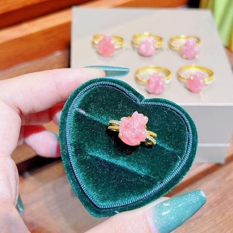 Nhẫn Hồ Ly Đá Đào Hoa Bọc Vàng