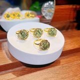  Nhẫn Hồ Ly Thạch Anh Tóc Xanh Bọc Vàng 10k 